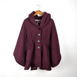 Steve Madden Wine Cape Style Hooded Coat Large